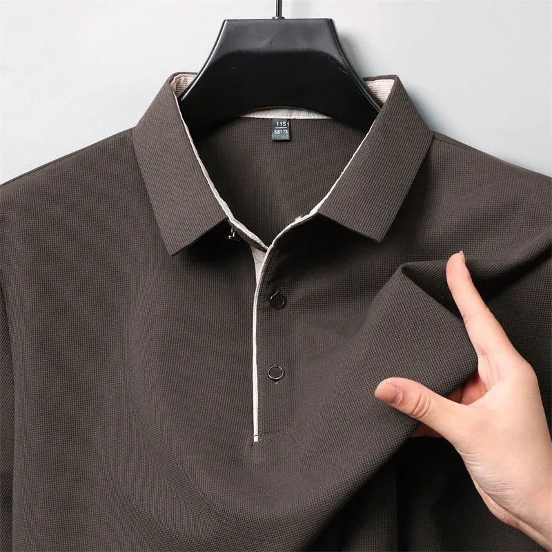 Neues Herren-Poloshirt, Business-Casual, langärmelig, einfarbig, modisch, warm, bequem, vielseitiges Oberteil für vier Jahreszeiten