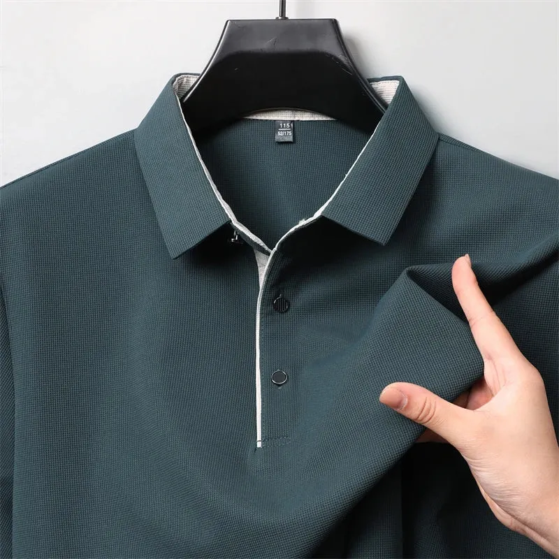Neues Herren-Poloshirt, Business-Casual, langärmelig, einfarbig, modisch, warm, bequem, vielseitiges Oberteil für vier Jahreszeiten
