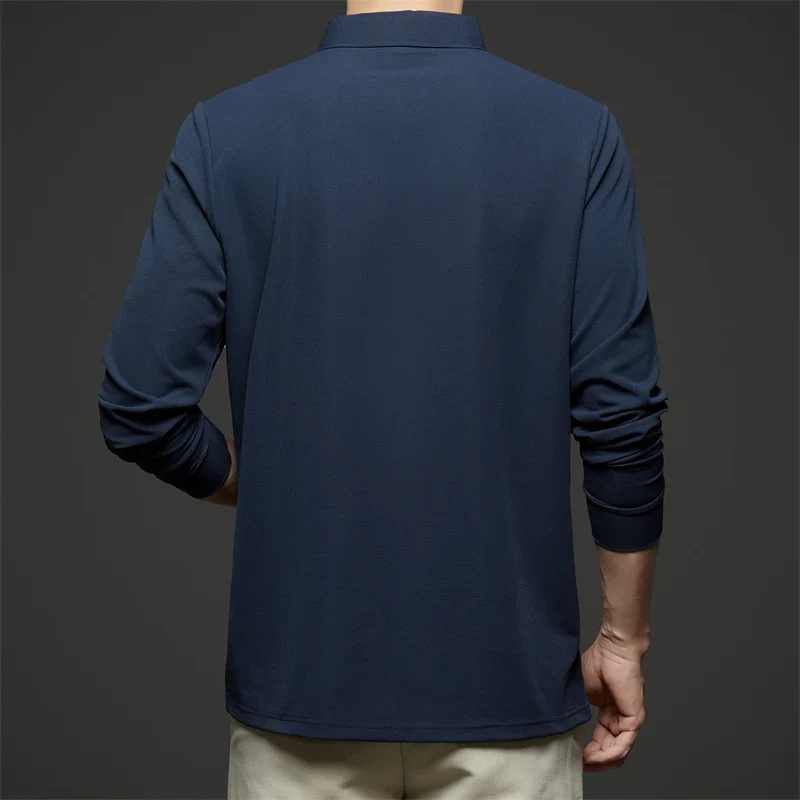 Neues Herren-Poloshirt, Business-Casual, langärmelig, einfarbig, modisch, warm, bequem, vielseitiges Oberteil für vier Jahreszeiten