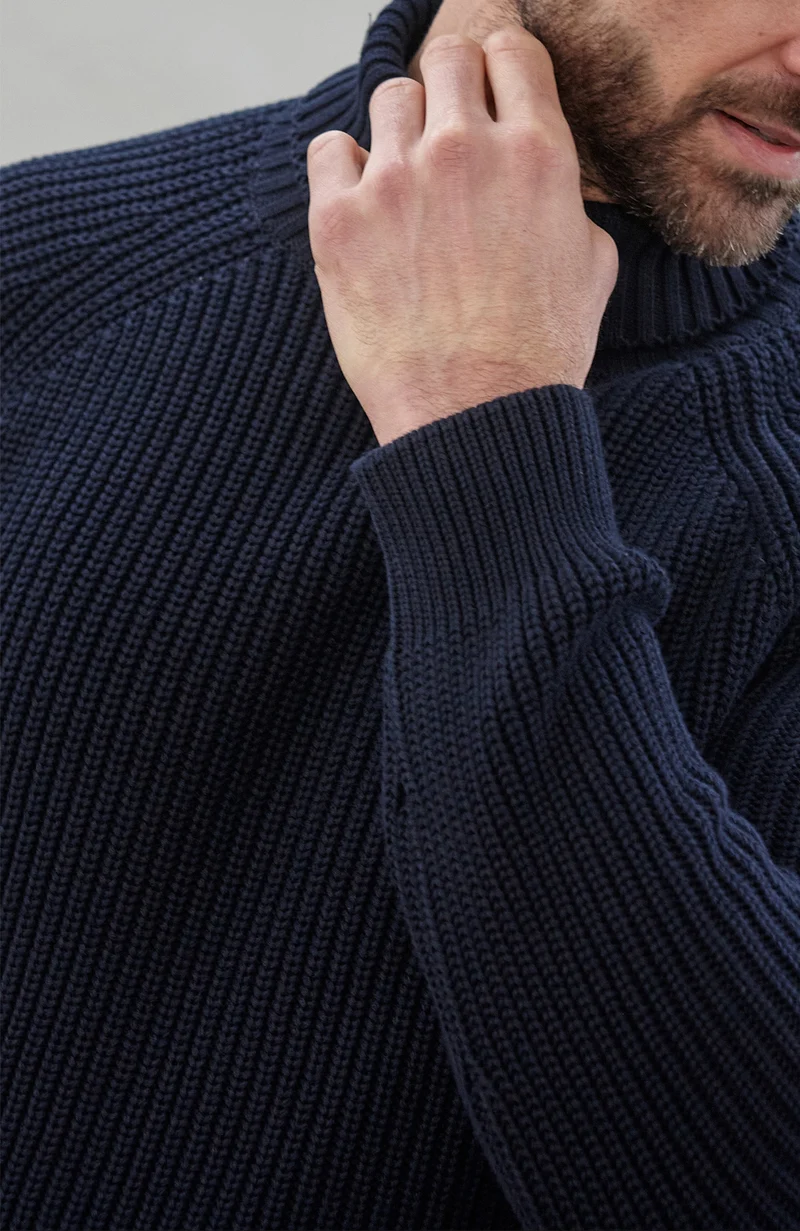 Rollkragenpullover aus 100 % Fischer-Rippstrick für Herren aus 100 % Baumwolle