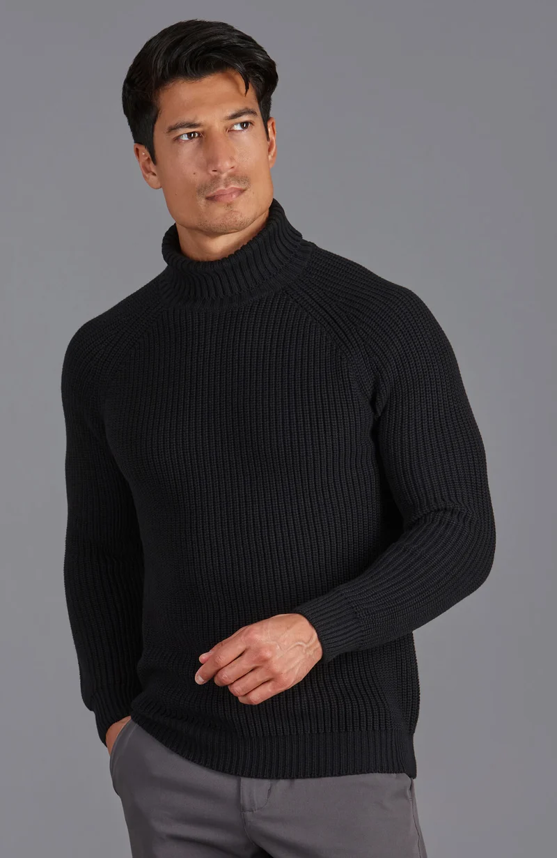 Rollkragenpullover aus 100 % Fischer-Rippstrick für Herren aus 100 % Baumwolle