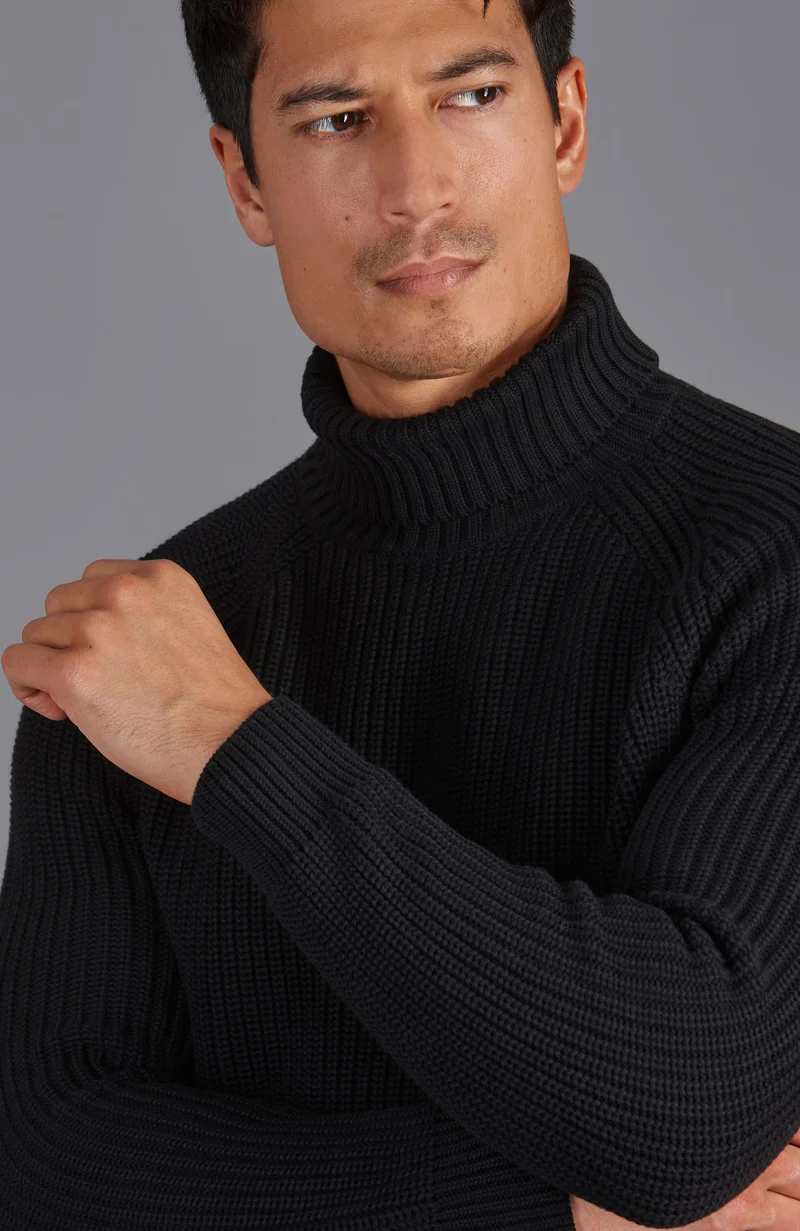 Rollkragenpullover aus 100 % Fischer-Rippstrick für Herren aus 100 % Baumwolle