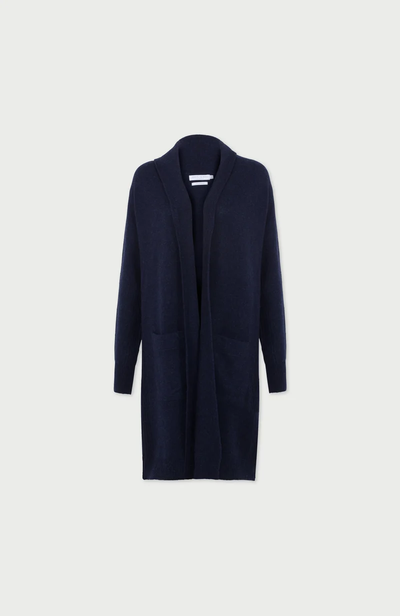 Langer Damen-Cardigan aus reiner Lammwolle mit Taschen