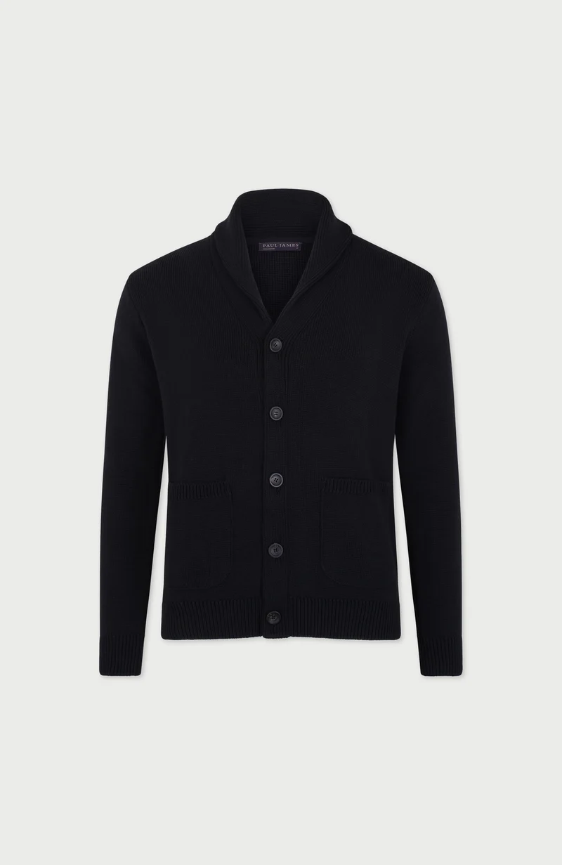 Mittelschwerer Herren-Cardigan aus 100 % Baumwolle mit Schalkragen