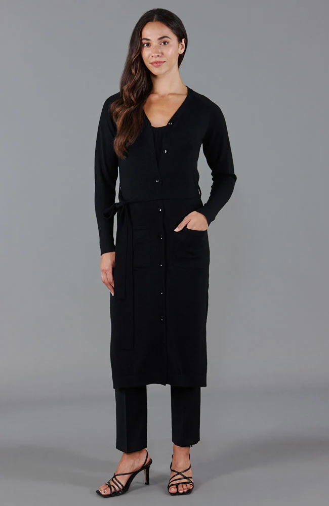 Langes Strickjackenkleid aus reiner extrafeiner Merinowolle für Damen