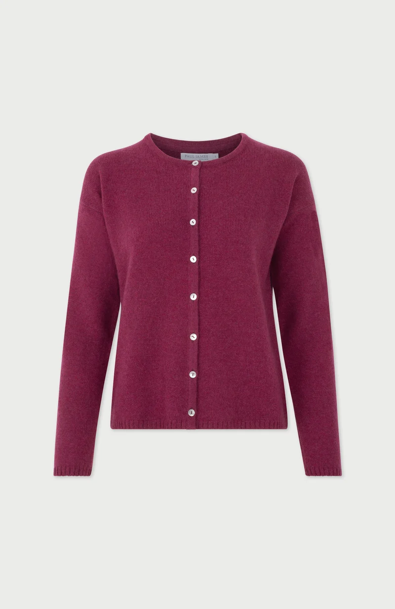 Mittelschwerer Damen-Cardigan mit Rundhalsausschnitt aus 100 % Lammwolle