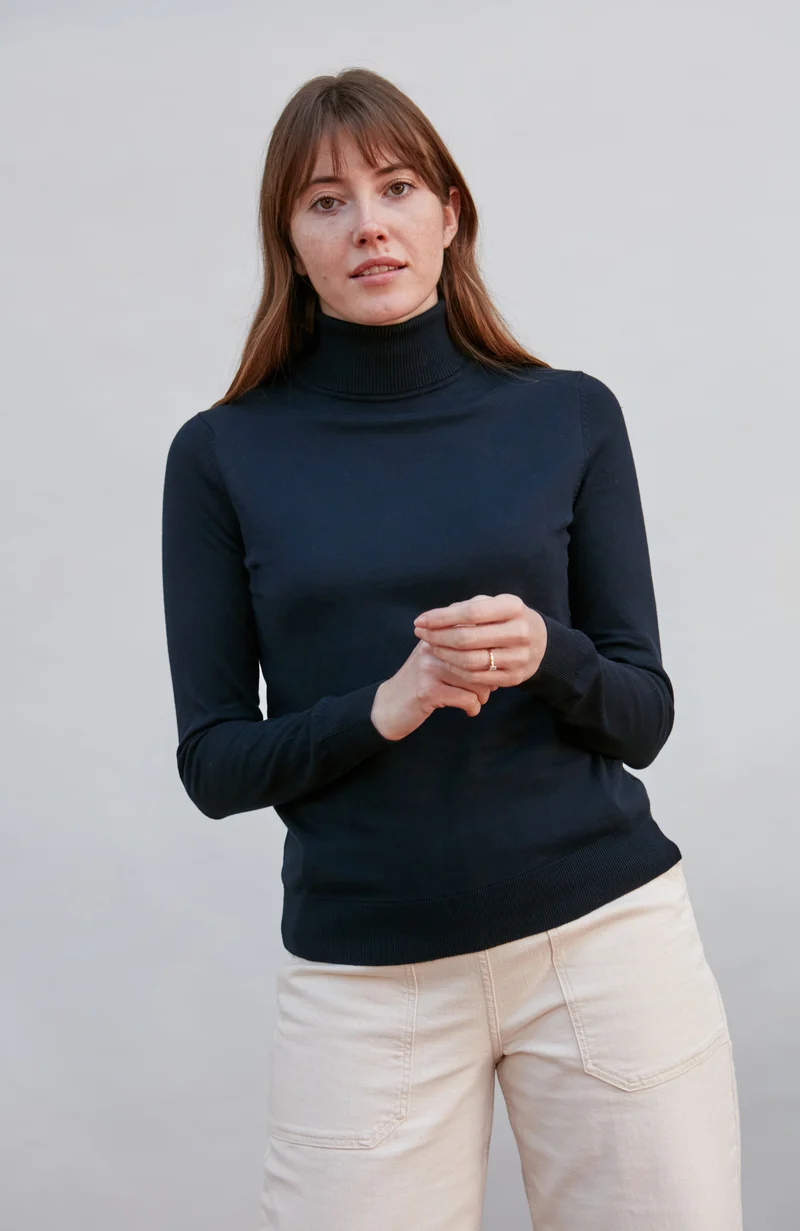 Damen-Rollkragenpullover aus ultrafeiner Baumwolle mit langen Ärmeln