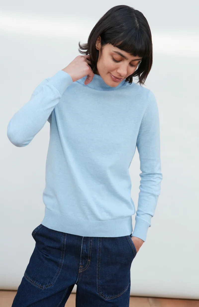 Damen-Rollkragenpullover aus ultrafeiner Baumwolle mit langen Ärmeln