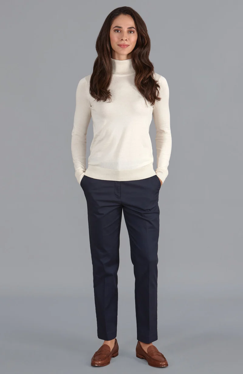 Damen-Rollkragenpullover aus ultrafeiner Baumwolle mit langen Ärmeln