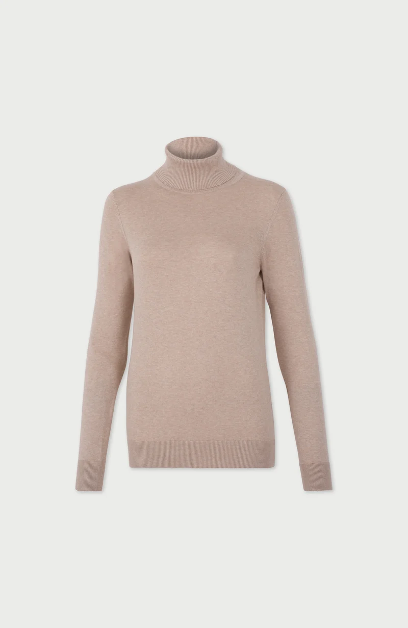 Damen-Rollkragenpullover aus ultrafeiner Baumwolle mit langen Ärmeln