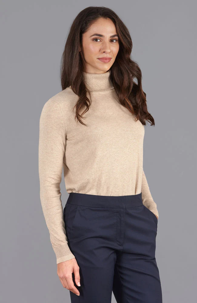 Damen-Rollkragenpullover aus ultrafeiner Baumwolle mit langen Ärmeln