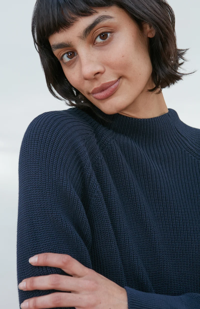 Hochgeschlossener Raglanpullover aus reiner Baumwolle für Damen