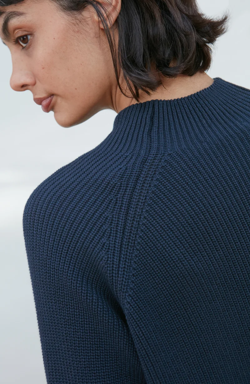 Hochgeschlossener Raglanpullover aus reiner Baumwolle für Damen
