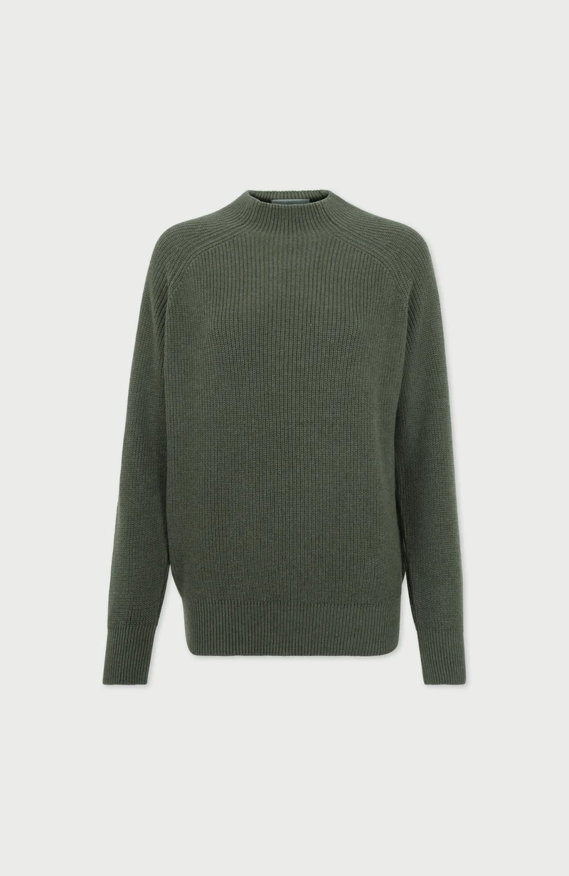 Hochgeschlossener Raglanpullover aus reiner Baumwolle für Damen