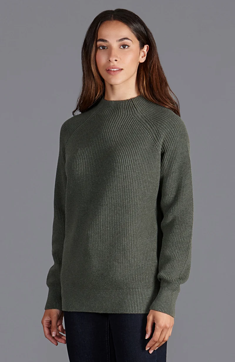 Hochgeschlossener Raglanpullover aus reiner Baumwolle für Damen