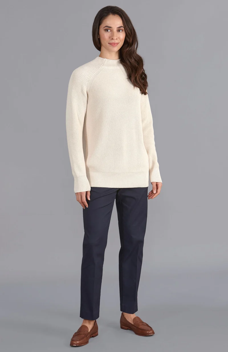 Hochgeschlossener Raglanpullover aus reiner Baumwolle für Damen