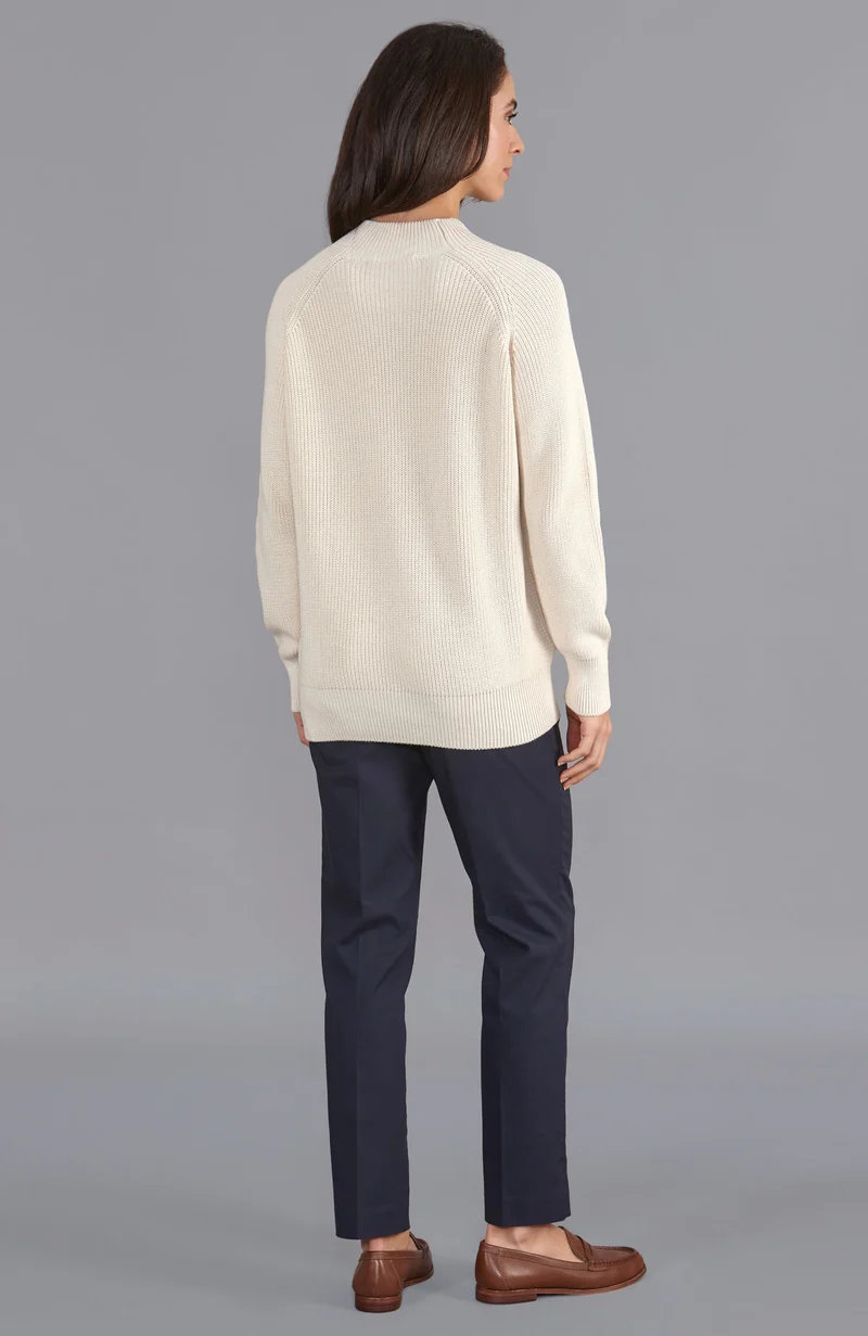 Hochgeschlossener Raglanpullover aus reiner Baumwolle für Damen