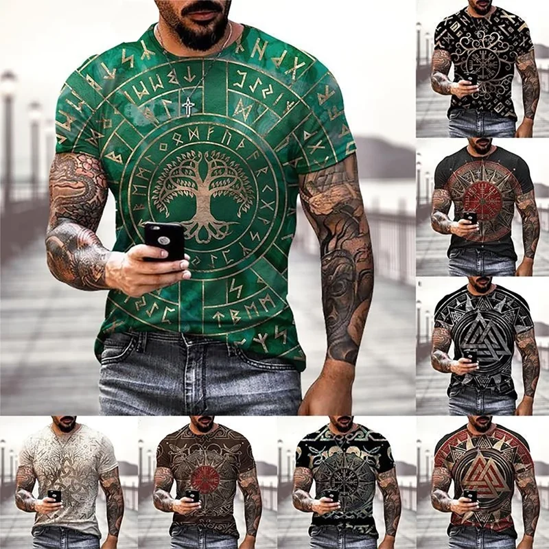 Wikinger Tattoo 3D-Druck T-Shirt Herrenmode Straße Hip Hop Wikinger Muster Kurzarm Tops lustige Frauen Kinder T-Shirt Sommer