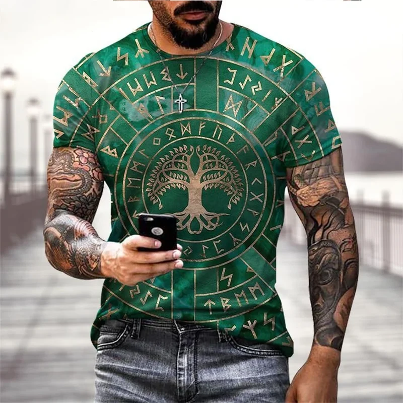 Wikinger Tattoo 3D-Druck T-Shirt Herrenmode Straße Hip Hop Wikinger Muster Kurzarm Tops lustige Frauen Kinder T-Shirt Sommer
