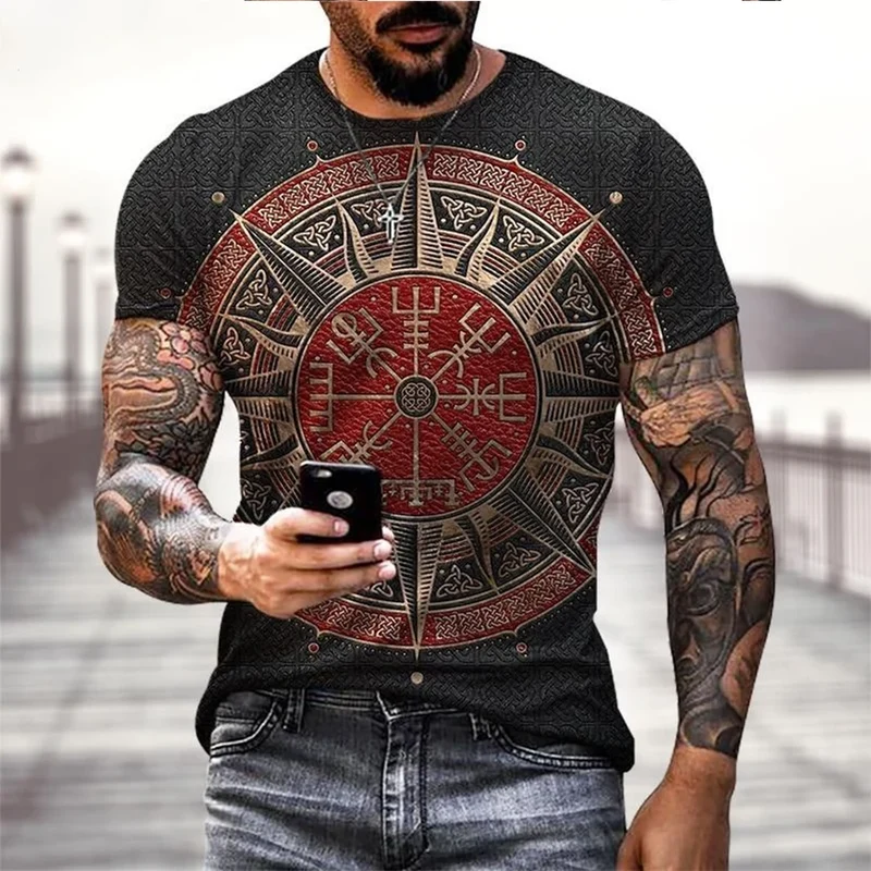 Wikinger Tattoo 3D-Druck T-Shirt Herrenmode Straße Hip Hop Wikinger Muster Kurzarm Tops lustige Frauen Kinder T-Shirt Sommer