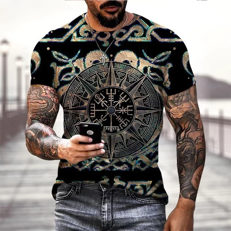 Wikinger Tattoo 3D-Druck T-Shirt Herrenmode Straße Hip Hop Wikinger Muster Kurzarm Tops lustige Frauen Kinder T-Shirt Sommer