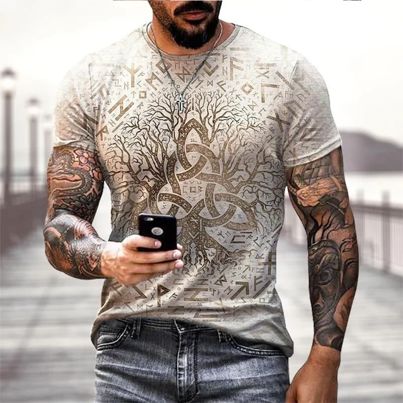 Wikinger Tattoo 3D-Druck T-Shirt Herrenmode Straße Hip Hop Wikinger Muster Kurzarm Tops lustige Frauen Kinder T-Shirt Sommer