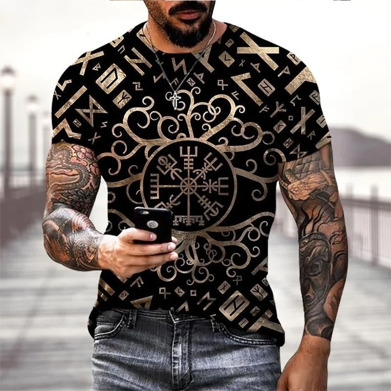 Wikinger Tattoo 3D-Druck T-Shirt Herrenmode Straße Hip Hop Wikinger Muster Kurzarm Tops lustige Frauen Kinder T-Shirt Sommer