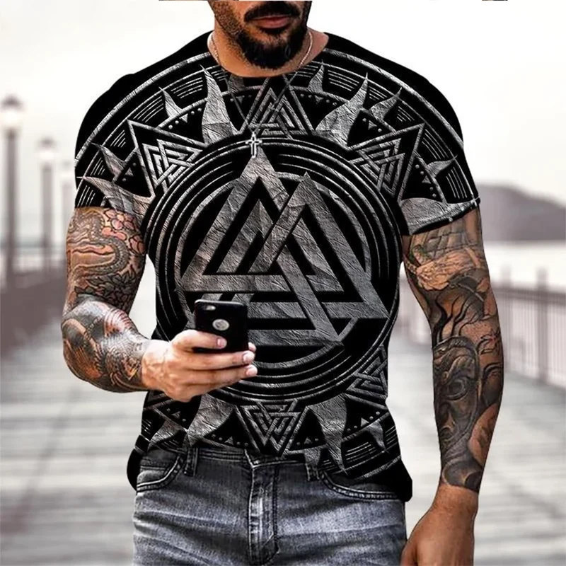 Wikinger Tattoo 3D-Druck T-Shirt Herrenmode Straße Hip Hop Wikinger Muster Kurzarm Tops lustige Frauen Kinder T-Shirt Sommer