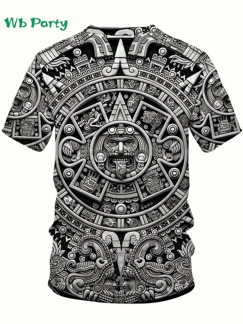 Aztec Themed Muster 3D Print T-Shirt Kompressionsshirt Kurzarm T-Shirt Herren Sommer T-Shirts Vintage Print Herrenbekleidung Tops