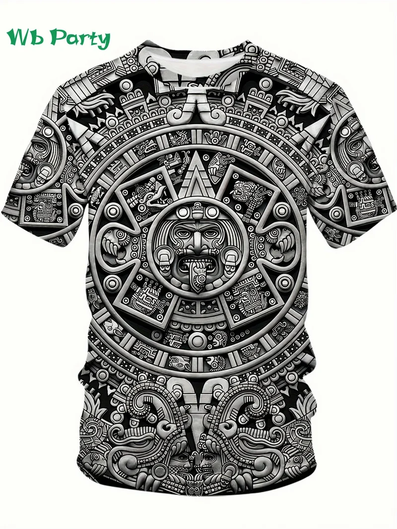 Aztec Themed Muster 3D Print T-Shirt Kompressionsshirt Kurzarm T-Shirt Herren Sommer T-Shirts Vintage Print Herrenbekleidung Tops