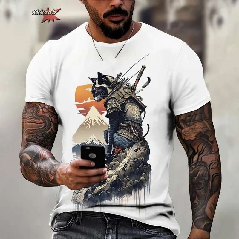 Tier Krieger Katze Druck Kurzarm Muster männer T-shirt 3D T-shirt Harajuku Tops Spaß O Neck Pullover Sommer männer Casual clo