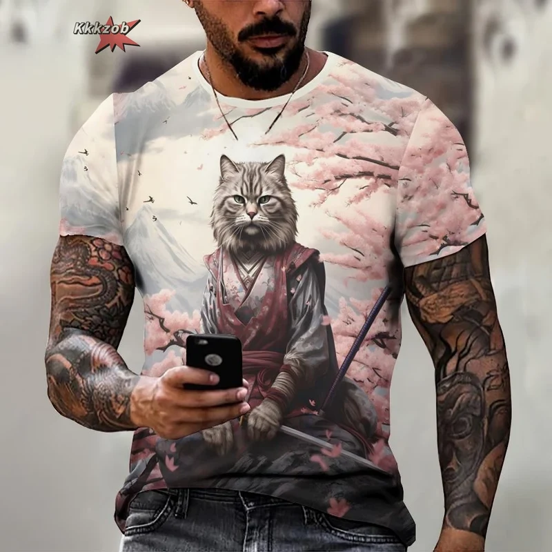 Tier Krieger Katze Druck Kurzarm Muster männer T-shirt 3D T-shirt Harajuku Tops Spaß O Neck Pullover Sommer männer Casual clo