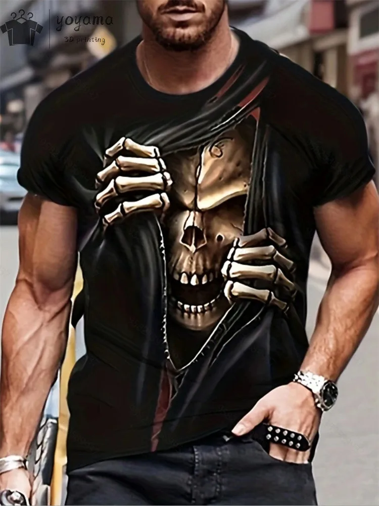 Herren T-Shirt Skull 3D Shirt Rundhals Streetwear Tank Top Polo Hemd Polohemd
