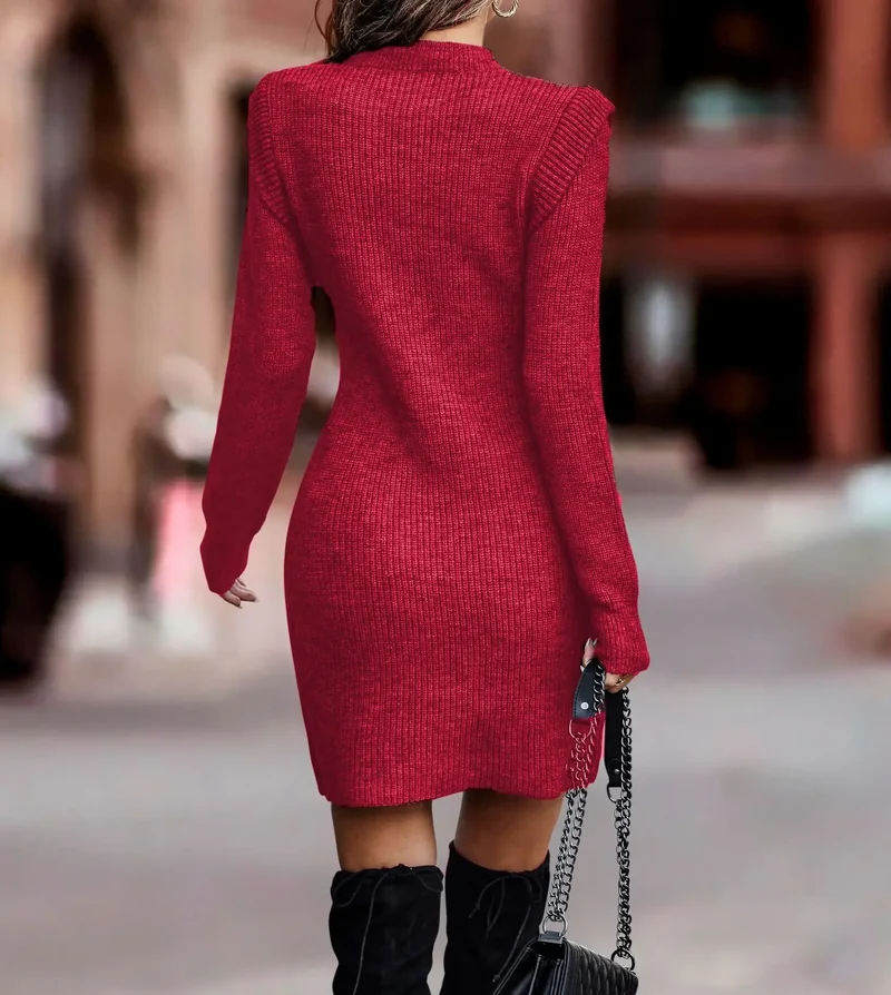 Damen Wollkleid Rollkragen Stiefelkleid Herbstkleid Winterkleid Strickkleid Long