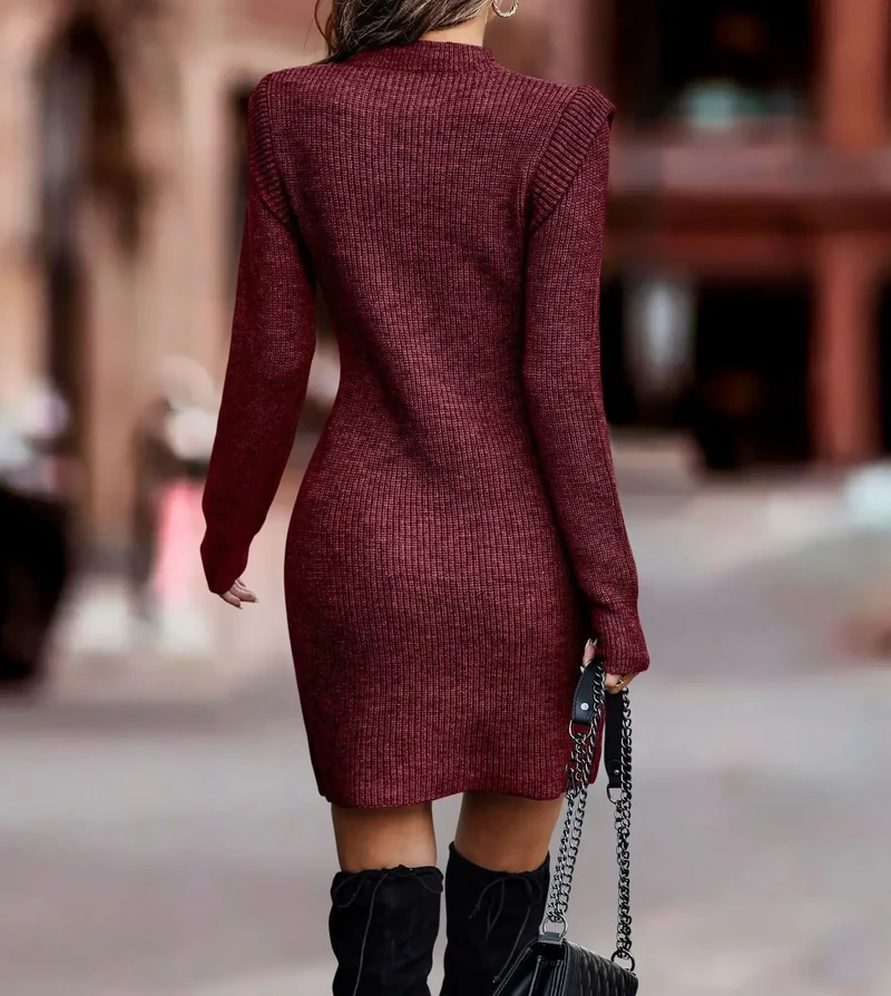 Damen Wollkleid Rollkragen Stiefelkleid Herbstkleid Winterkleid Strickkleid Long