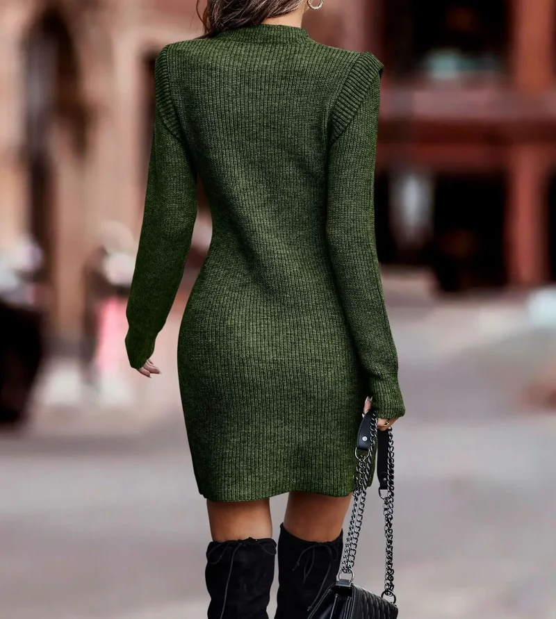 Damen Wollkleid Rollkragen Stiefelkleid Herbstkleid Winterkleid Strickkleid Long