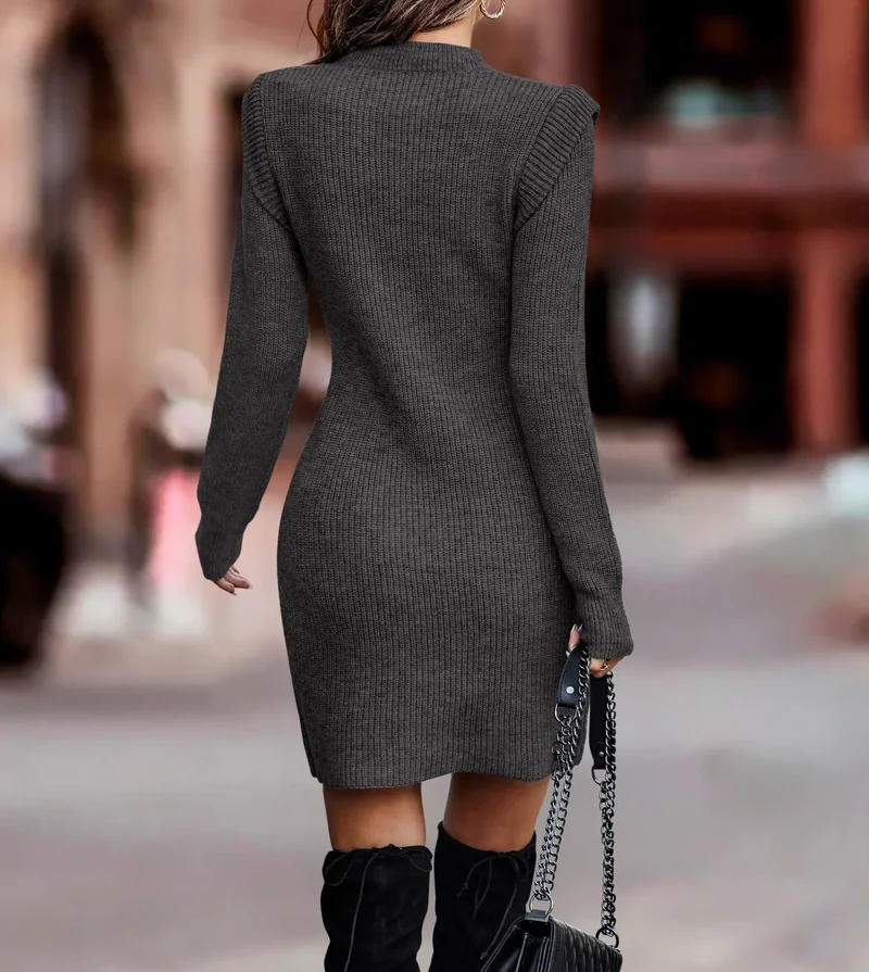 Damen Wollkleid Rollkragen Stiefelkleid Herbstkleid Winterkleid Strickkleid Long