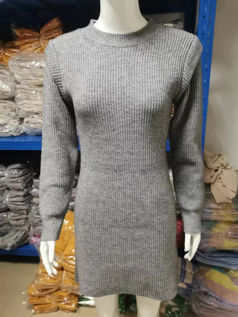 Damen Wollkleid Rollkragen Stiefelkleid Herbstkleid Winterkleid Strickkleid Long