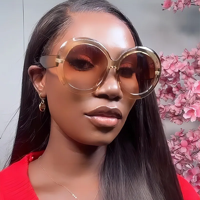 Damen Sonnenbrille Designer Luxus Brille Runde Übergröße Gläser Vintage UV400