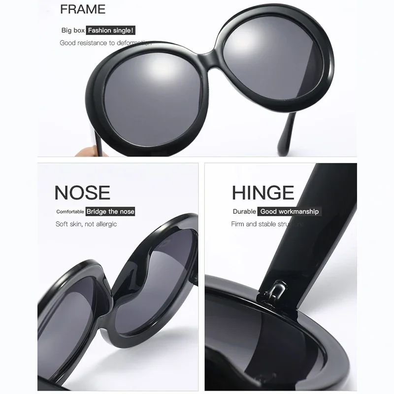 JNPCXI Übergroße Runde Sonnenbrille Frauen Männer Luxus Marke Großen Rahmen Sonnenbrille Brille Große Shades Unisex Reiten Brillen