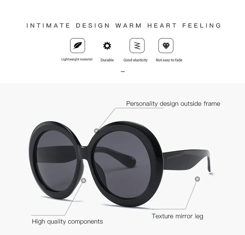 JNPCXI Übergroße Runde Sonnenbrille Frauen Männer Luxus Marke Großen Rahmen Sonnenbrille Brille Große Shades Unisex Reiten Brillen