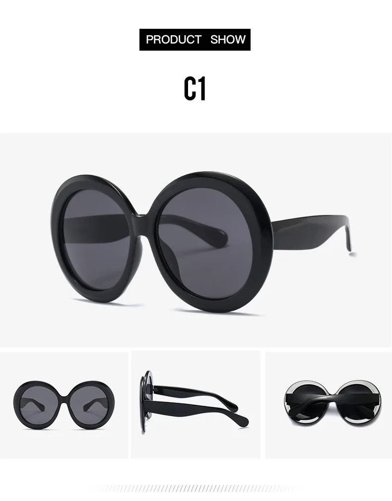 JNPCXI Übergroße Runde Sonnenbrille Frauen Männer Luxus Marke Großen Rahmen Sonnenbrille Brille Große Shades Unisex Reiten Brillen