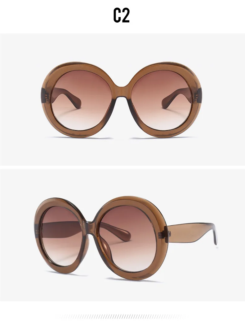 JNPCXI Übergroße Runde Sonnenbrille Frauen Männer Luxus Marke Großen Rahmen Sonnenbrille Brille Große Shades Unisex Reiten Brillen