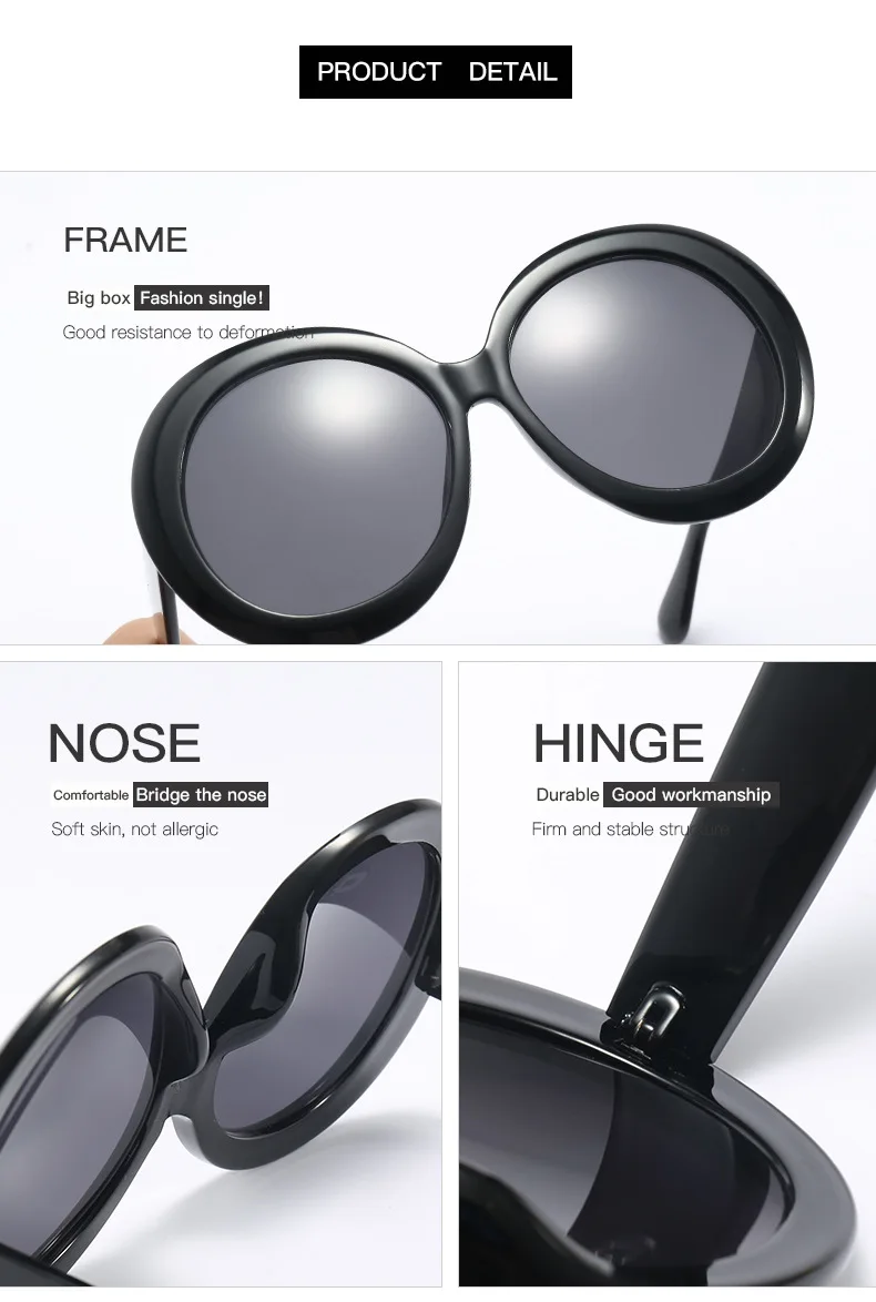 JNPCXI Übergroße Runde Sonnenbrille Frauen Männer Luxus Marke Großen Rahmen Sonnenbrille Brille Große Shades Unisex Reiten Brillen