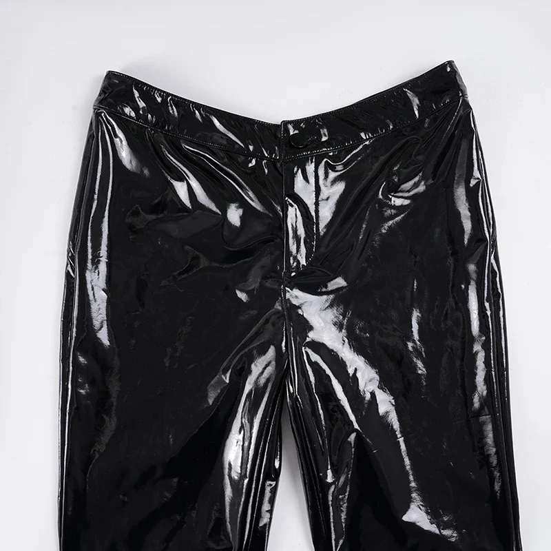 Sexy Damen Fashion Hose Gothic Punk glänzende PU Lederhose Schlaghose Latex