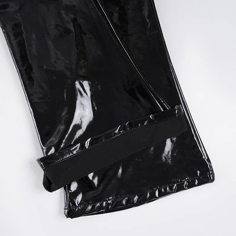 Sexy Damen Fashion Hose Gothic Punk glänzende PU Lederhose Schlaghose Latex