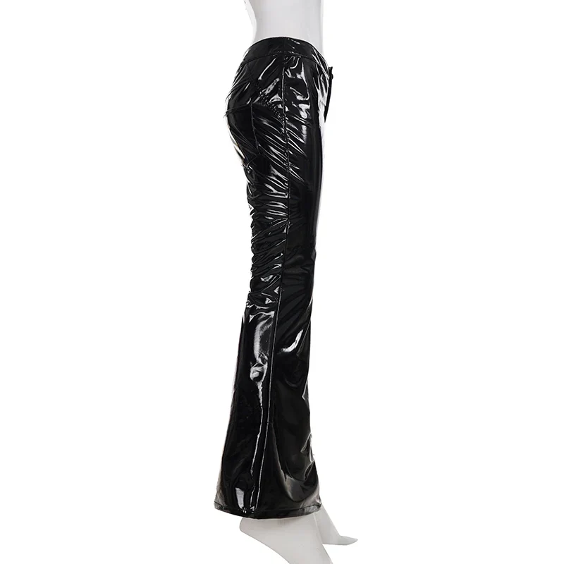 Sexy Damen Fashion Hose Gothic Punk glänzende PU Lederhose Schlaghose Latex