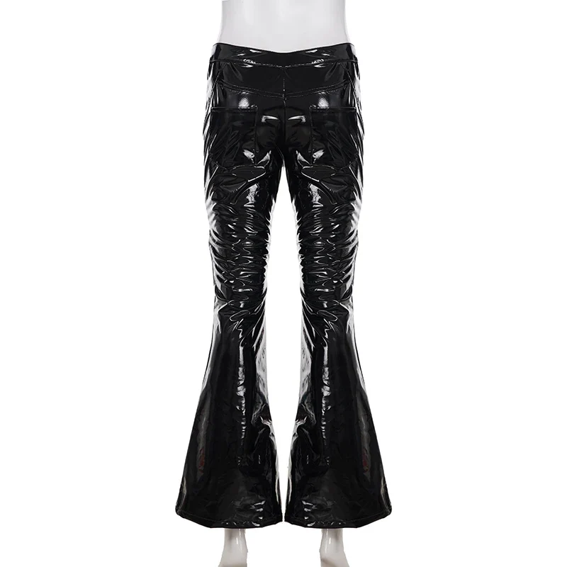 Sexy Damen Fashion Hose Gothic Punk glänzende PU Lederhose Schlaghose Latex