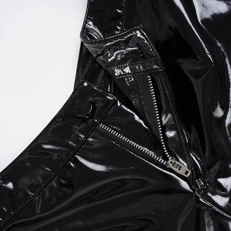 Sexy Damen Fashion Hose Gothic Punk glänzende PU Lederhose Schlaghose Latex