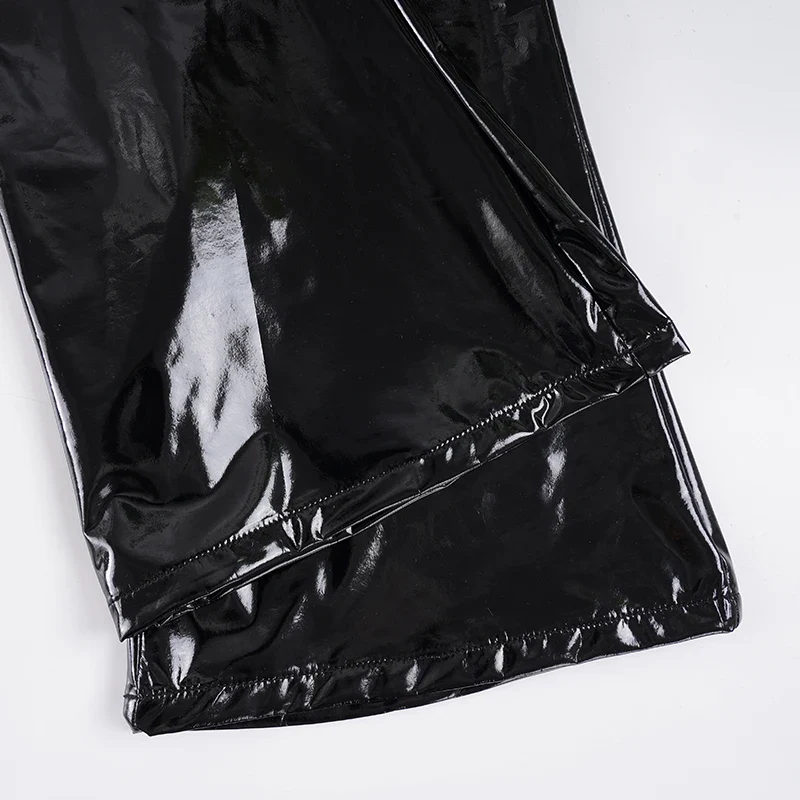 Sexy Damen Fashion Hose Gothic Punk glänzende PU Lederhose Schlaghose Latex